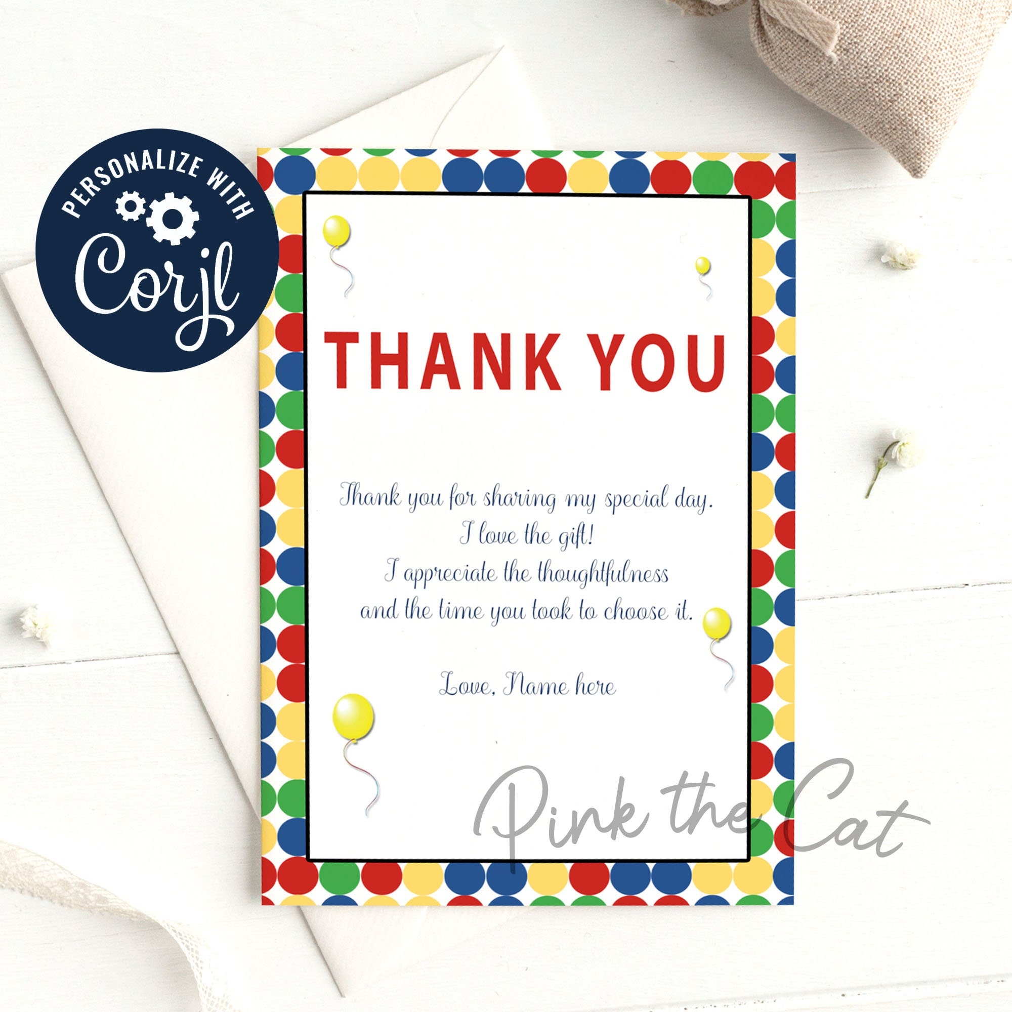 Kids Birthday Thank You Card Boy Birthday Thank You Note With Primary Colors Printable Thank You Card Template For Kids Instant Download Etsy UK