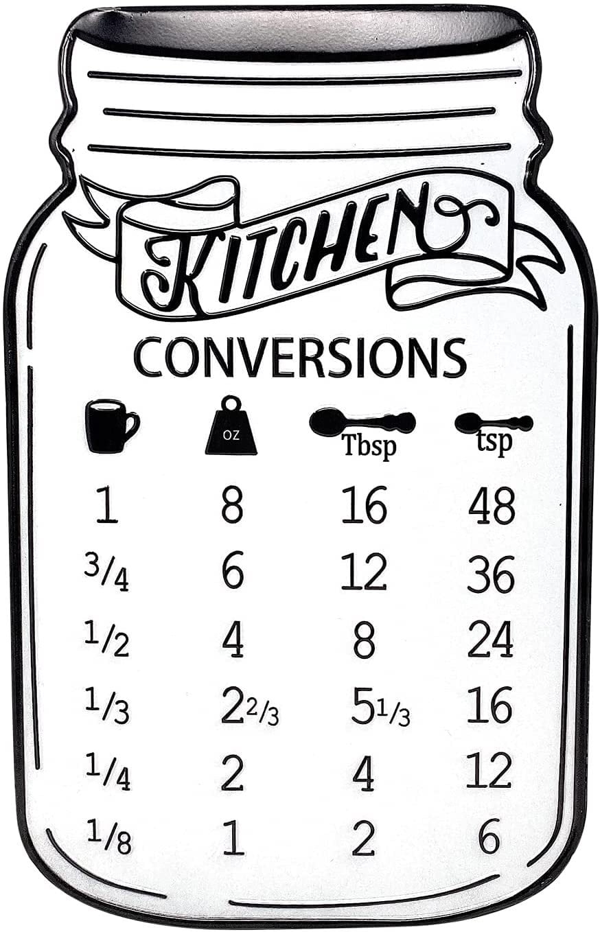 Kitchen Conversions Chart Metal Wall Accessory Large Jar Shape Cups OZ Tbsp Tsp 16 X 10 Black Walmart