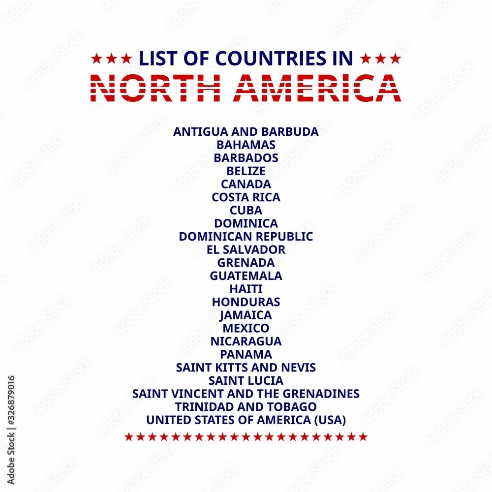 List Of Countries In North America Vector Illustration Stock Vector Adobe Stock