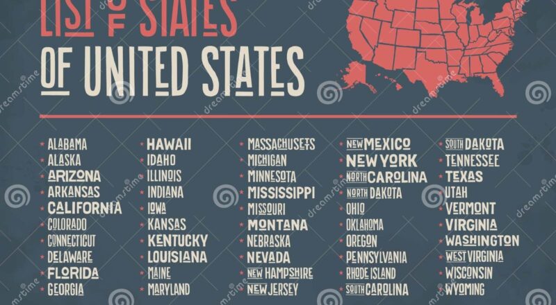 List Of States Of United States Of America Stock Vector Illustration Of Lettering Symbol 89813013