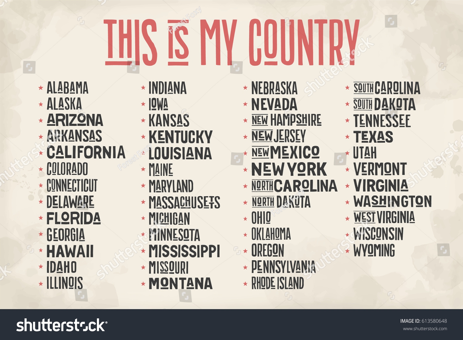 List States United States America State Stock Vector Royalty Free 613580648 Shutterstock