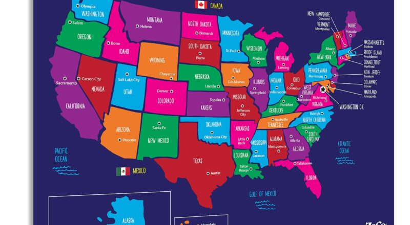 Map Of USA 50 States With Capitals Poster Laminated 17 X 22 Inches Color EBay