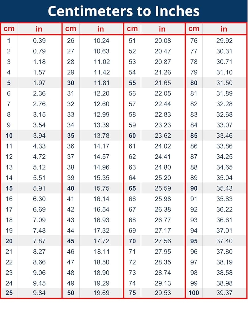 Measurement Chart To Convert Feet Inches In Metric Table Cm To Inches Conversion Chart X Inches