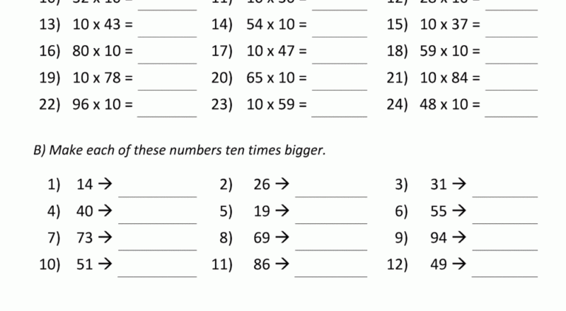 Multiplying By 10 And 100 Worksheets