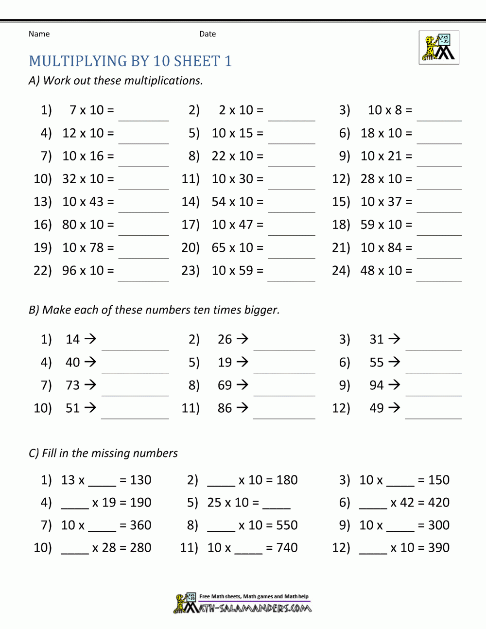 Multiplying By 10 And 100 Worksheets Multiplying By 10 And 100 Worksheets