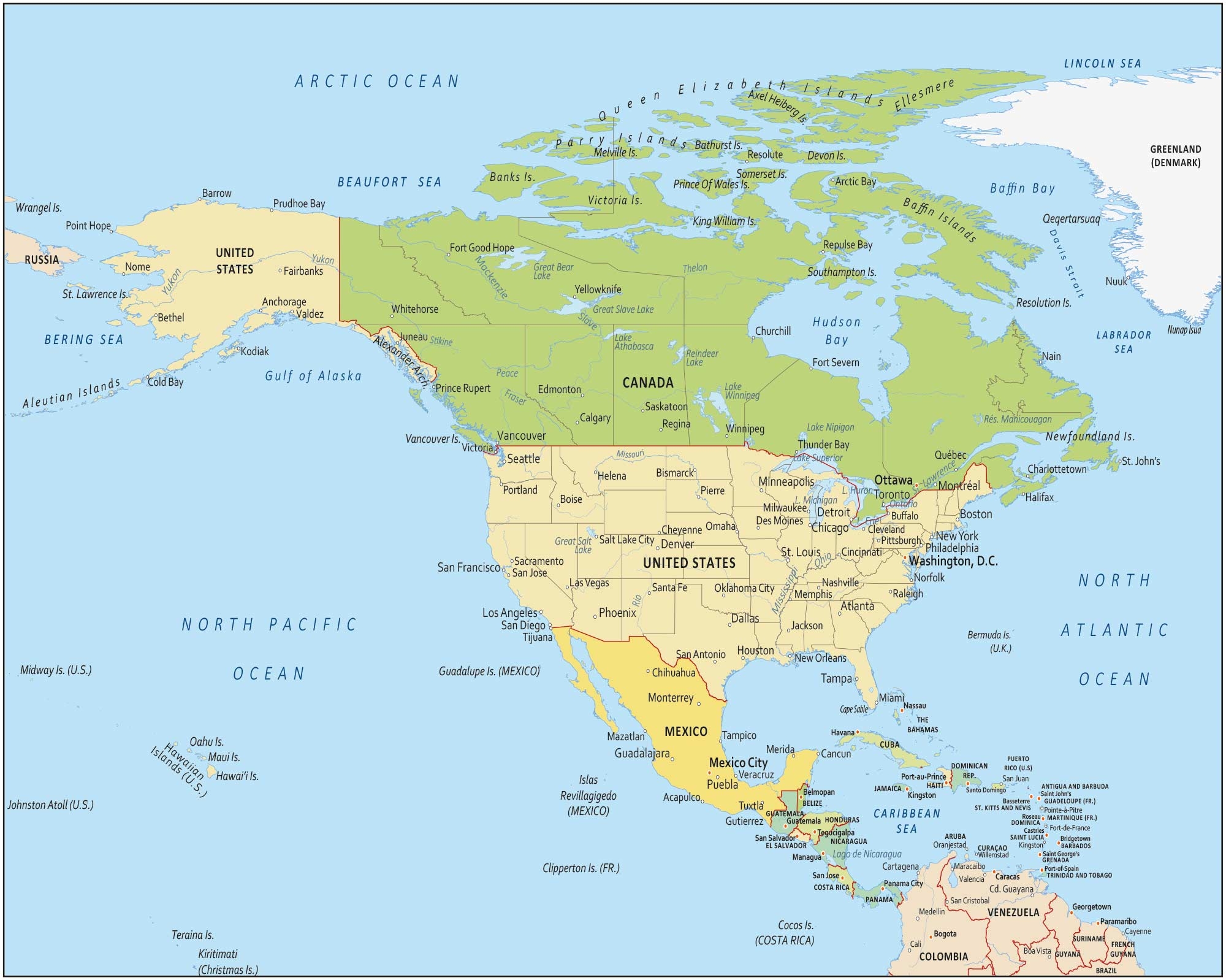 North America Map Countries And Cities GIS Geography