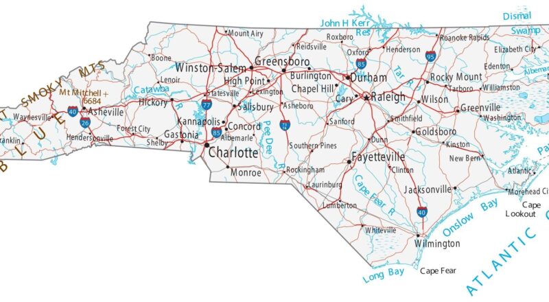 North Carolina Map Cities And Roads GIS Geography