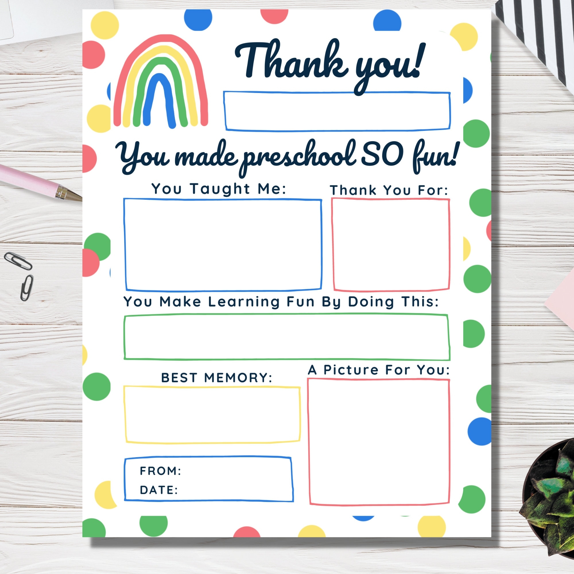 Preschool Teacher Appreciation Printable Fill in Thank You Gift edit In Canva Etsy