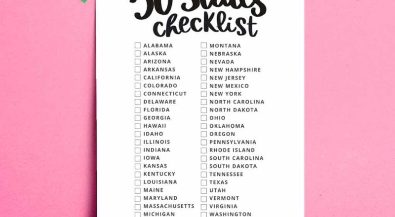 Printable 50 States Checklist Smiling Colors