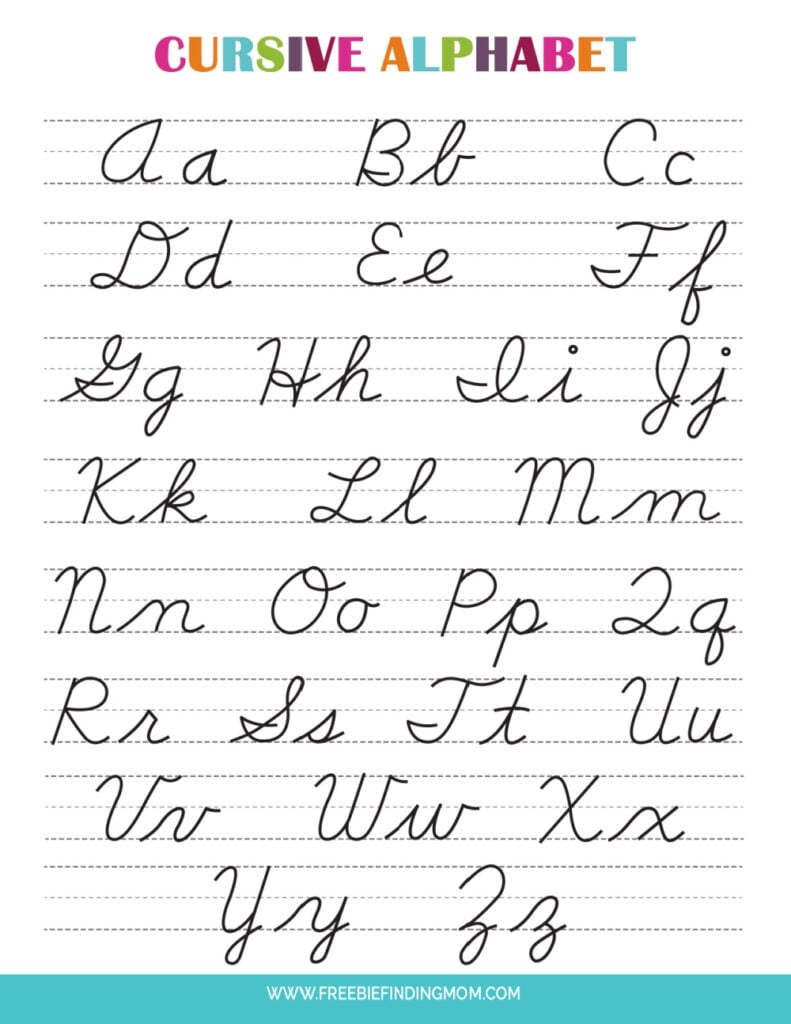 Printable Cursive Alphabet Chart PDF Upper And Lowercase Letters Worksheets Library