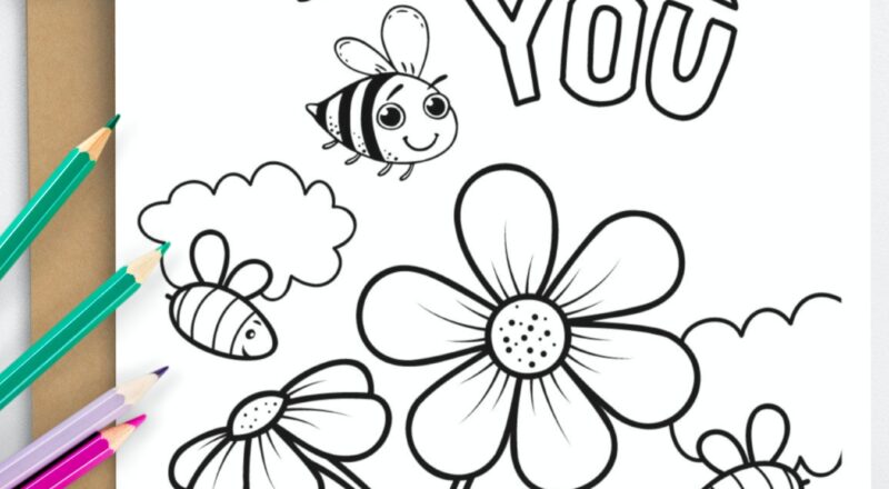 PRINTABLE Thank You Coloring Card For Kids DIY Print And Color Instant Download Fun Coloring Card For Kids Coloring Greeting Card Etsy