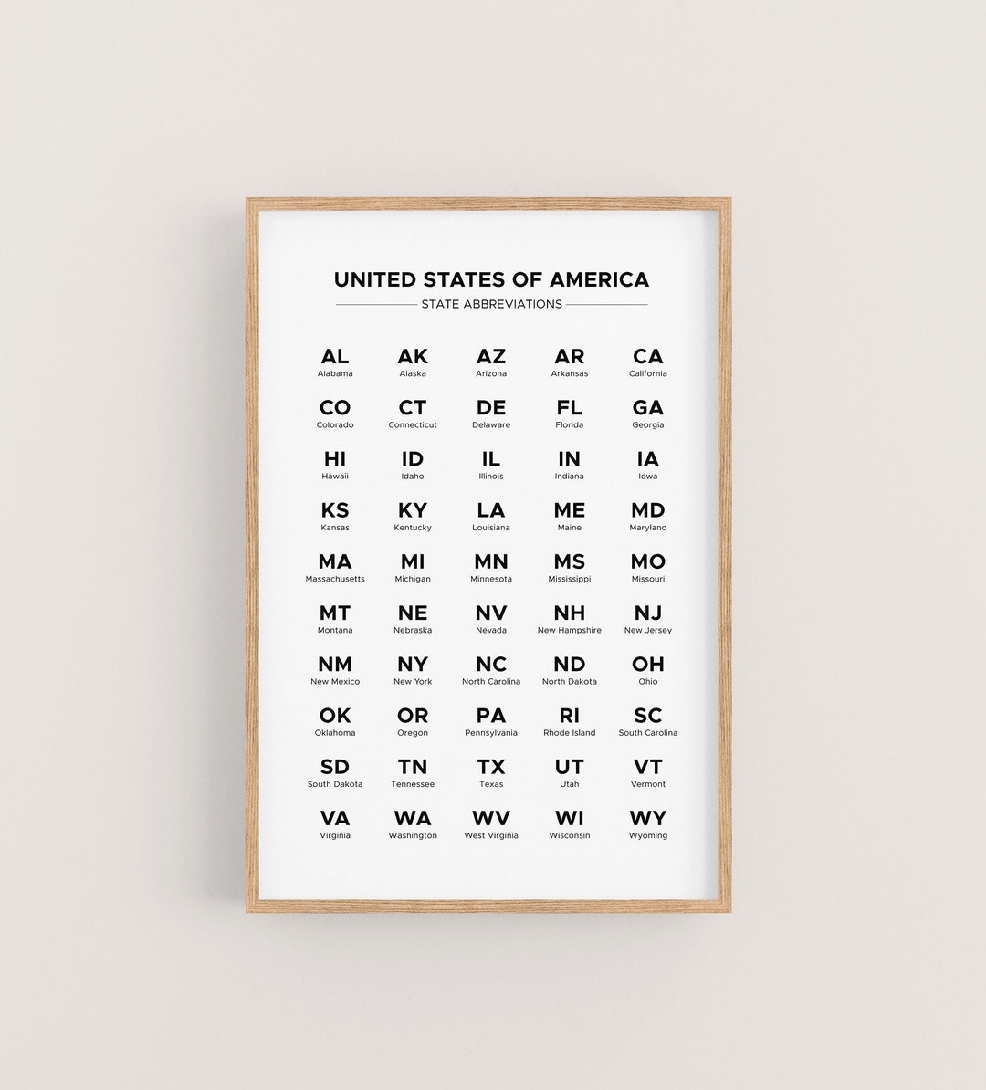 Printable US State Abbreviation Chart In Alphabetical Order List Of Two Letter Abbreviated Names For All 50 States Etsy