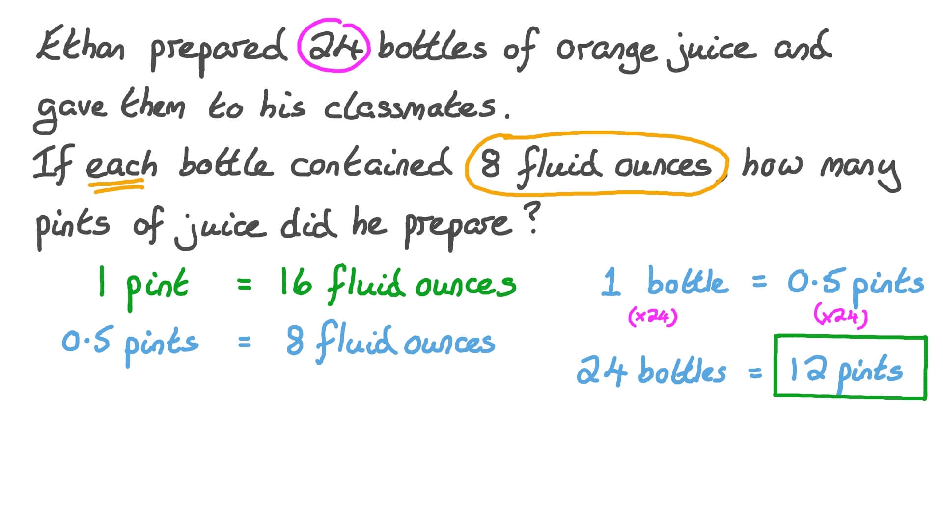 Question Video Converting Capacities Between Fluid Ounces And Pints Nagwa Question Video Converting Capacities Between Fluid Ounces And Pints Nagwa