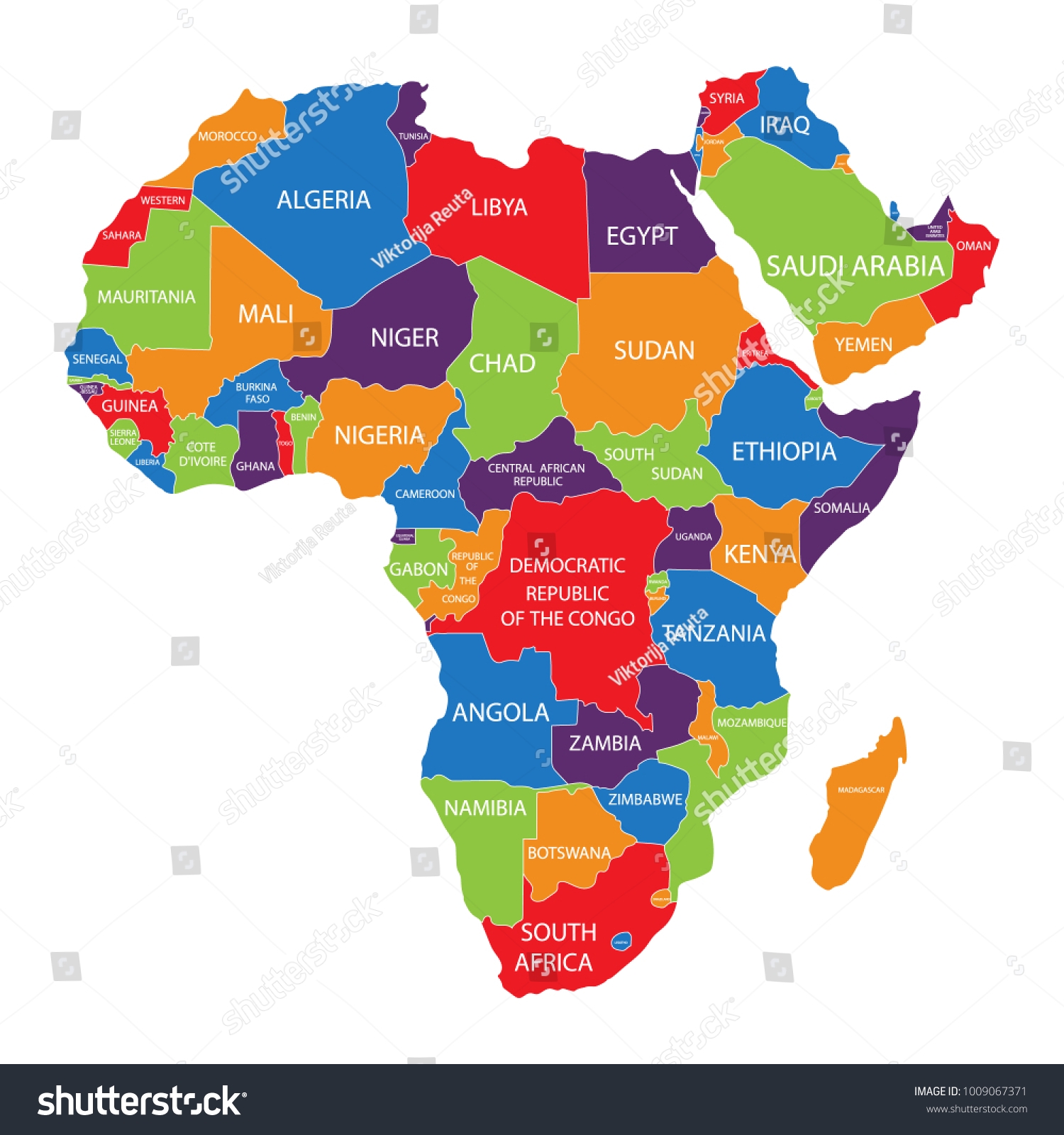Raster Illustration Africa Map Countries Names Stock Illustration 1009067371 Shutterstock