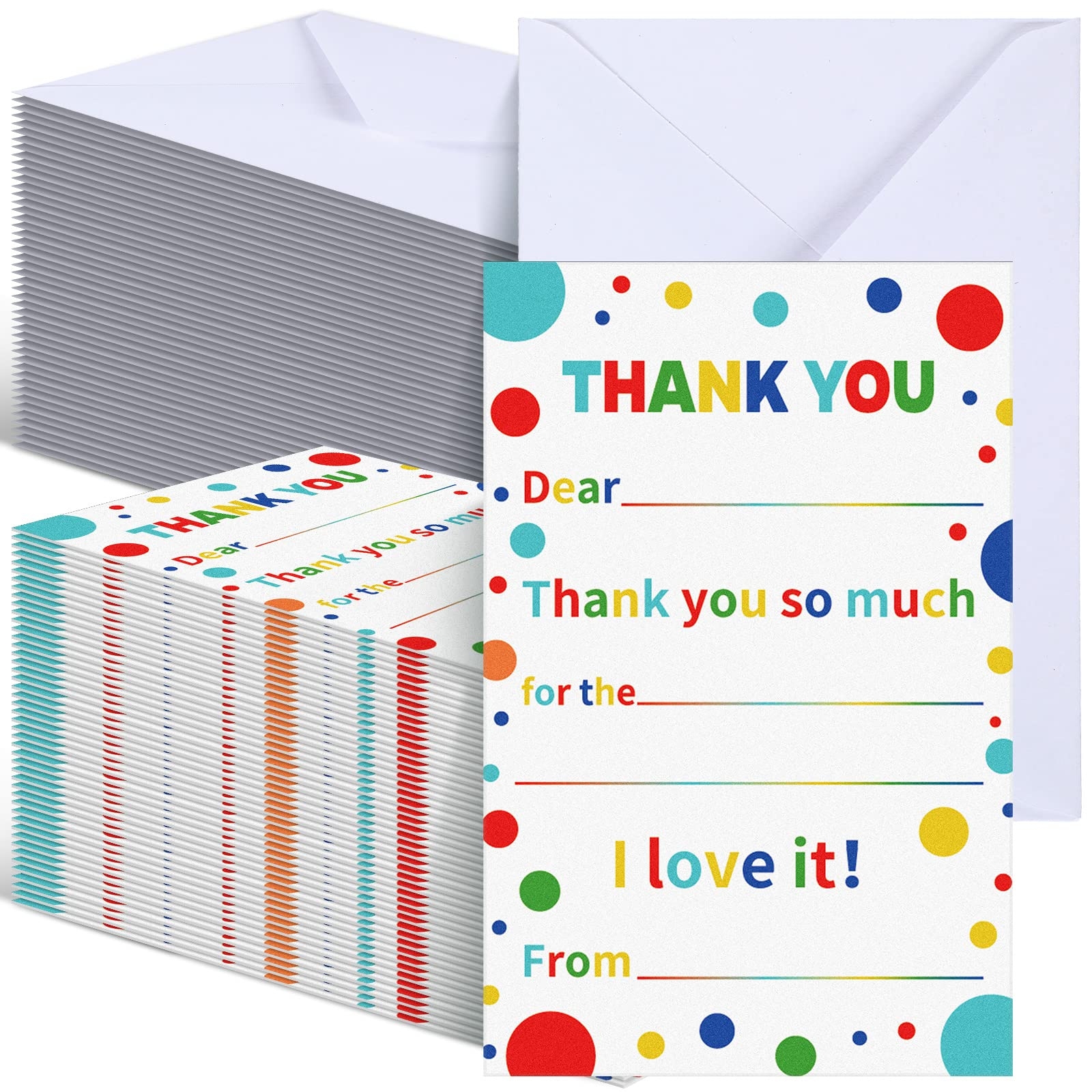 Sherr 200 Pieces Kids Thank You Cards With Envelopes Fill The Blank Thank You Cards Rainbow Birthday Party Thank You Card Postcard Colorful Dots Cardboard Confetti Appreciation Card For Amazon de Toys