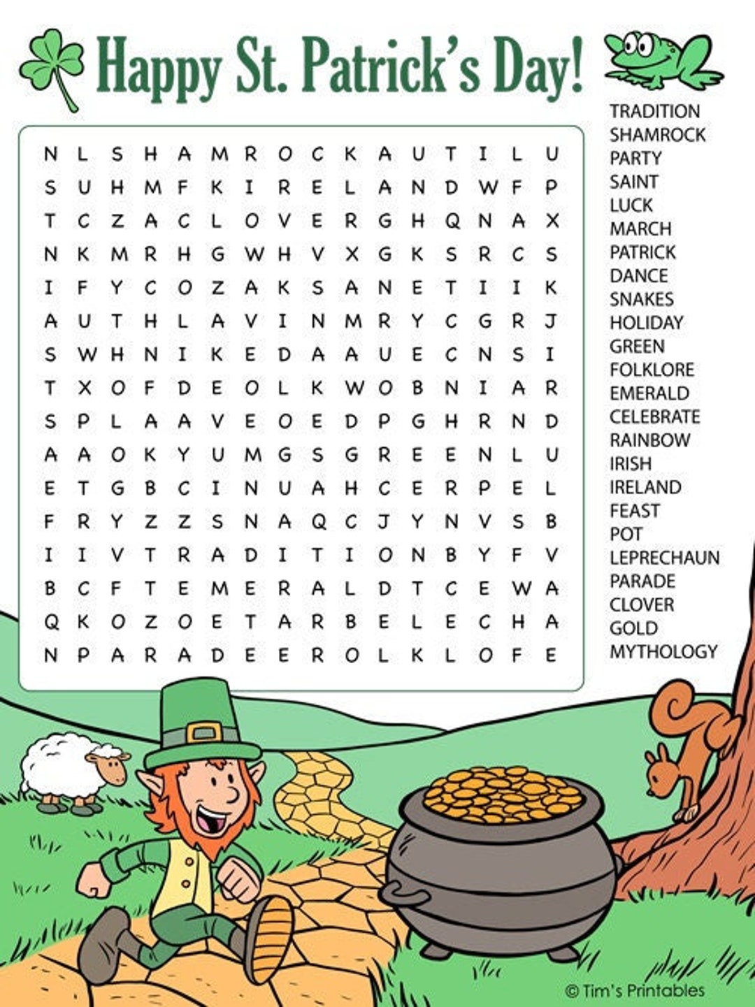 St Patrick s Day Word Search Etsy