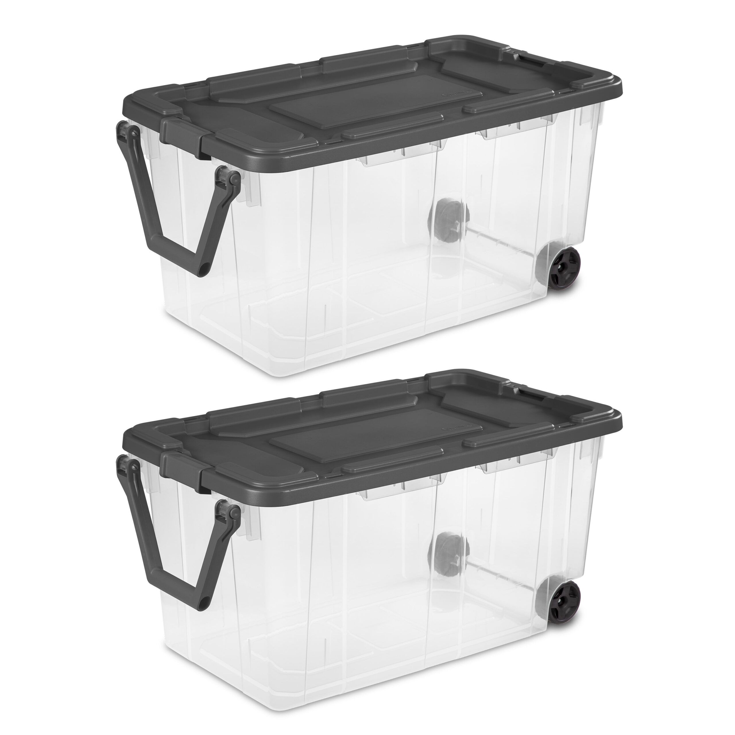 Sterilite 160 Quart Wheeled Stacker Extra Large Durable Clear Bin Latch Lid And Pull Handle Gray 2 Count Walmart