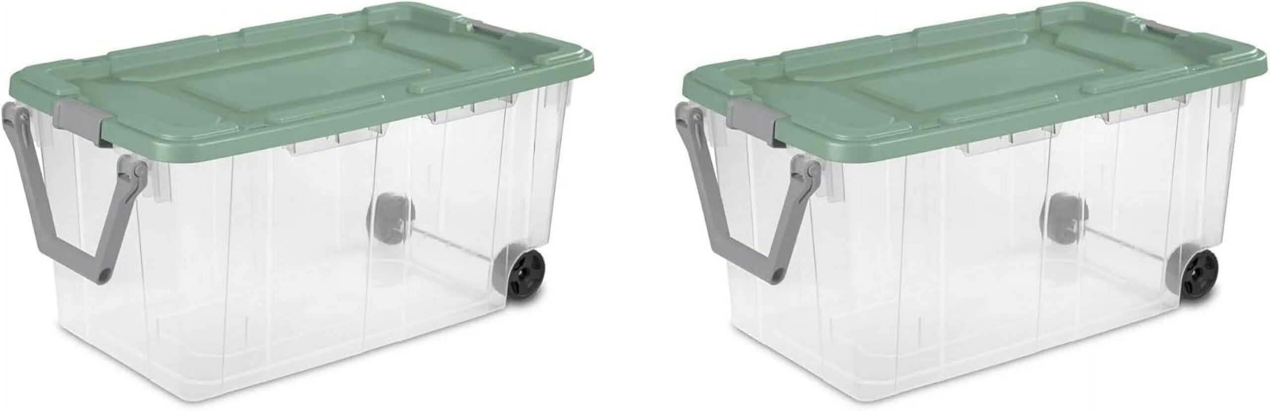 Storage Bin 40 Gallon 160 Qt Wheeled Industrial Tote Plastic Rolling Stacker Storage Box Tough Lidded Stackable Storage Container For Home Garage And Camping Clear Base Green Sage Lid 2 pack Walmart