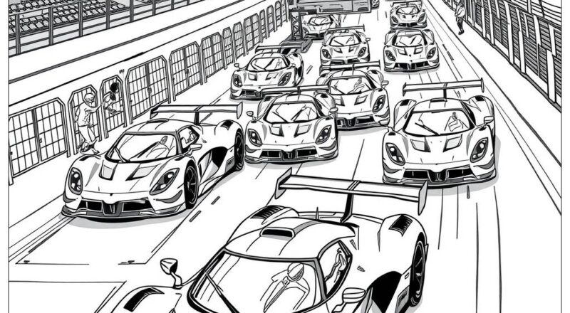 Supercar Ultimate Race Competition Coloring Page Free PDF PNG Printable