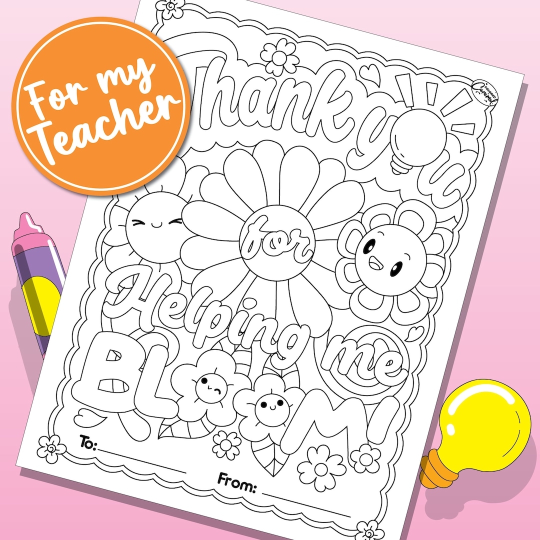 Teacher Appreciation Coloring Page Thank You Flowers digital Download Etsy Teacher Appreciation Coloring Page Thank You Flowers digital Download Etsy