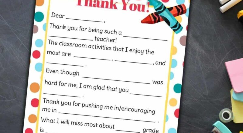 Teacher Appreciation Letter Free Printable Fill In The Blanks Template