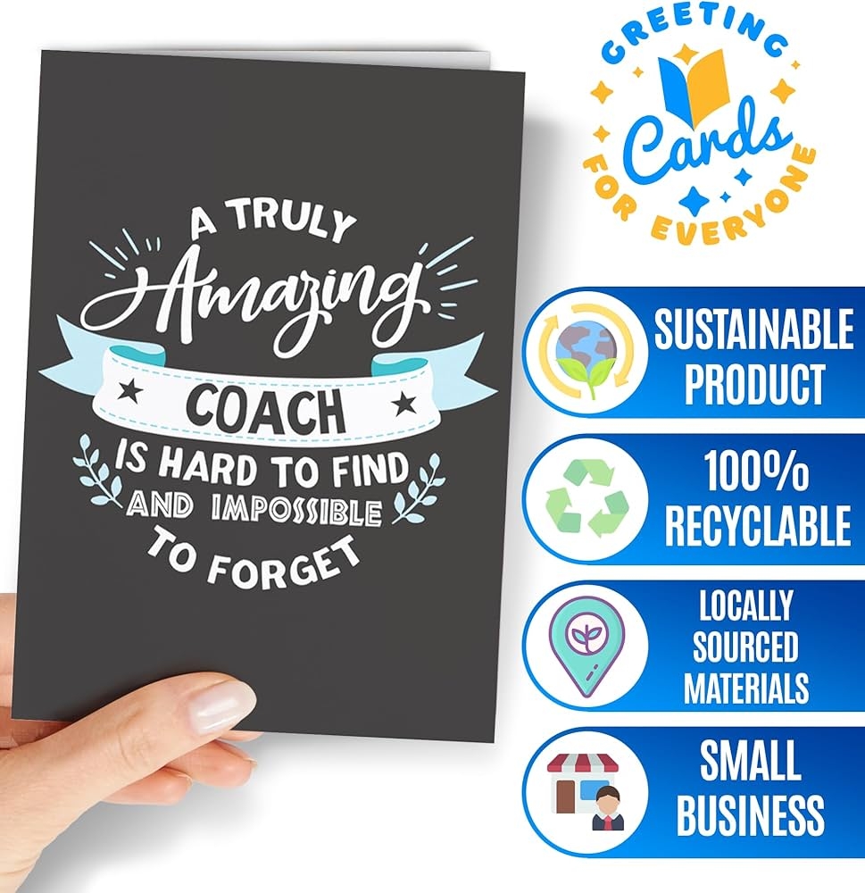 Thank You Card For Coach Great Appreciation Card For Men Or Women For Any Occasion Birthday Retirement End Of Season Amazon de Stationery Office Supplies