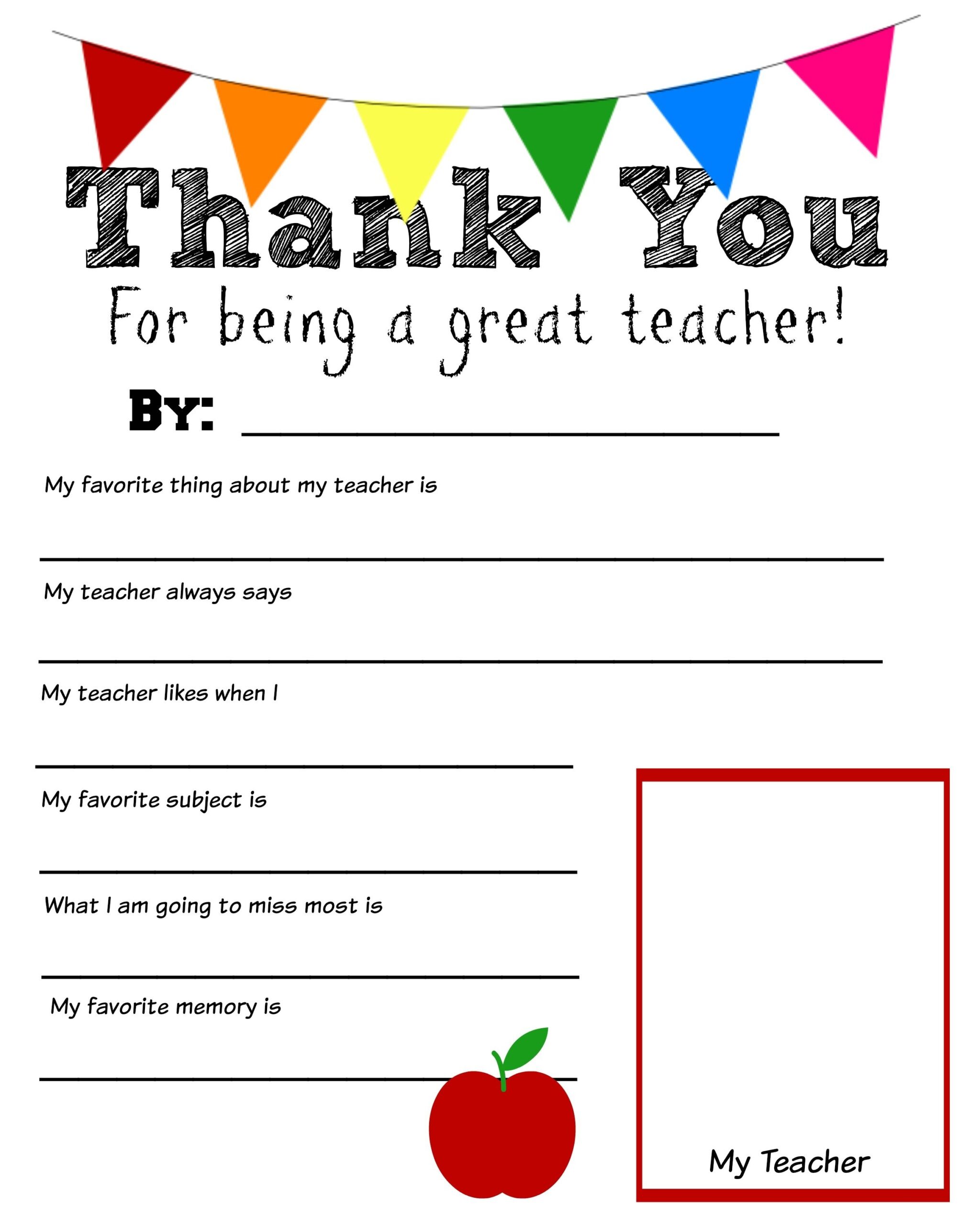Thank You Teacher Free Printable Worksheets Library