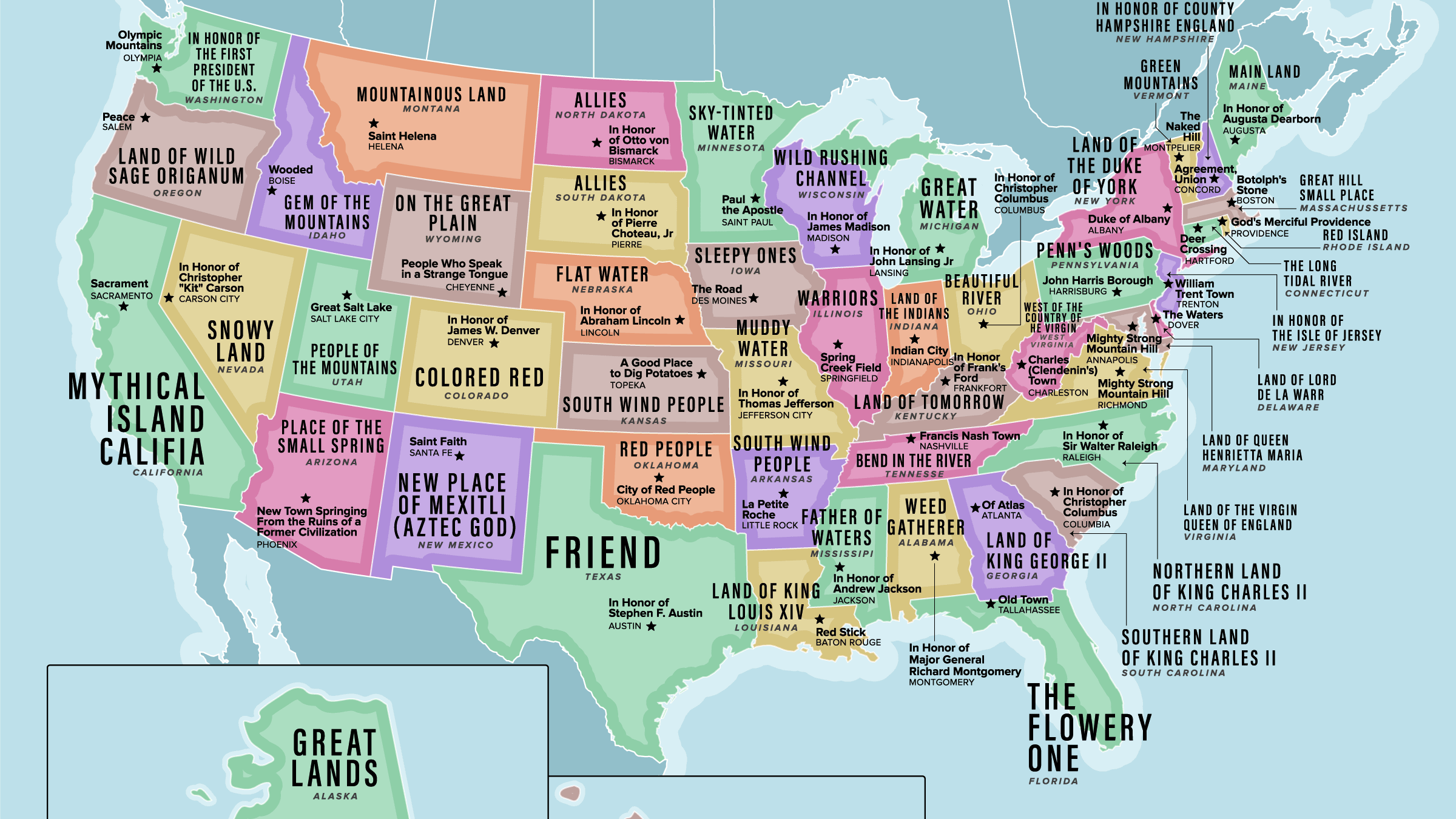 This Map Shows The Literal Translations Of U S Place Names This Map Shows The Literal Translations Of U S Place Names
