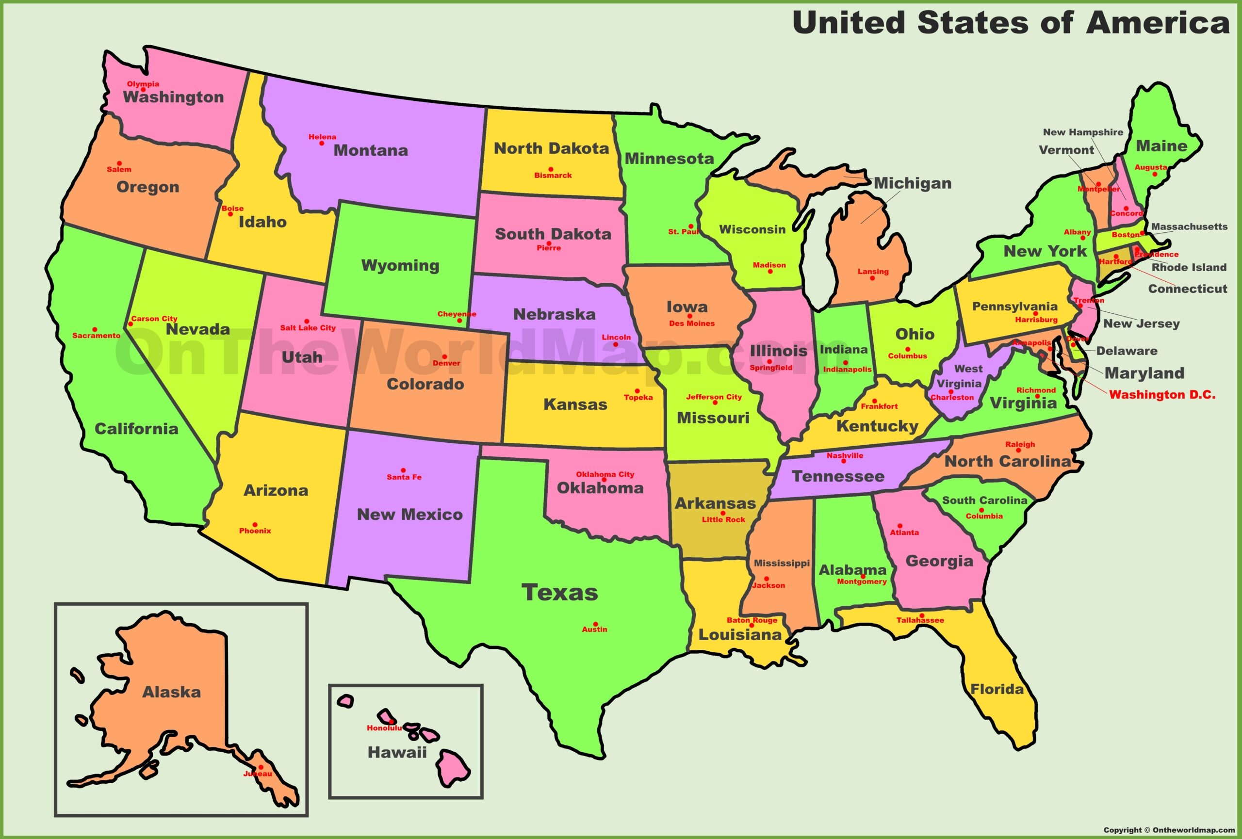 U S States And Capitals Map Ontheworldmap U S States And Capitals Map Ontheworldmap