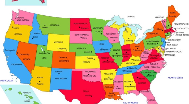 United States Map With State Names Royalty Free Vector Image