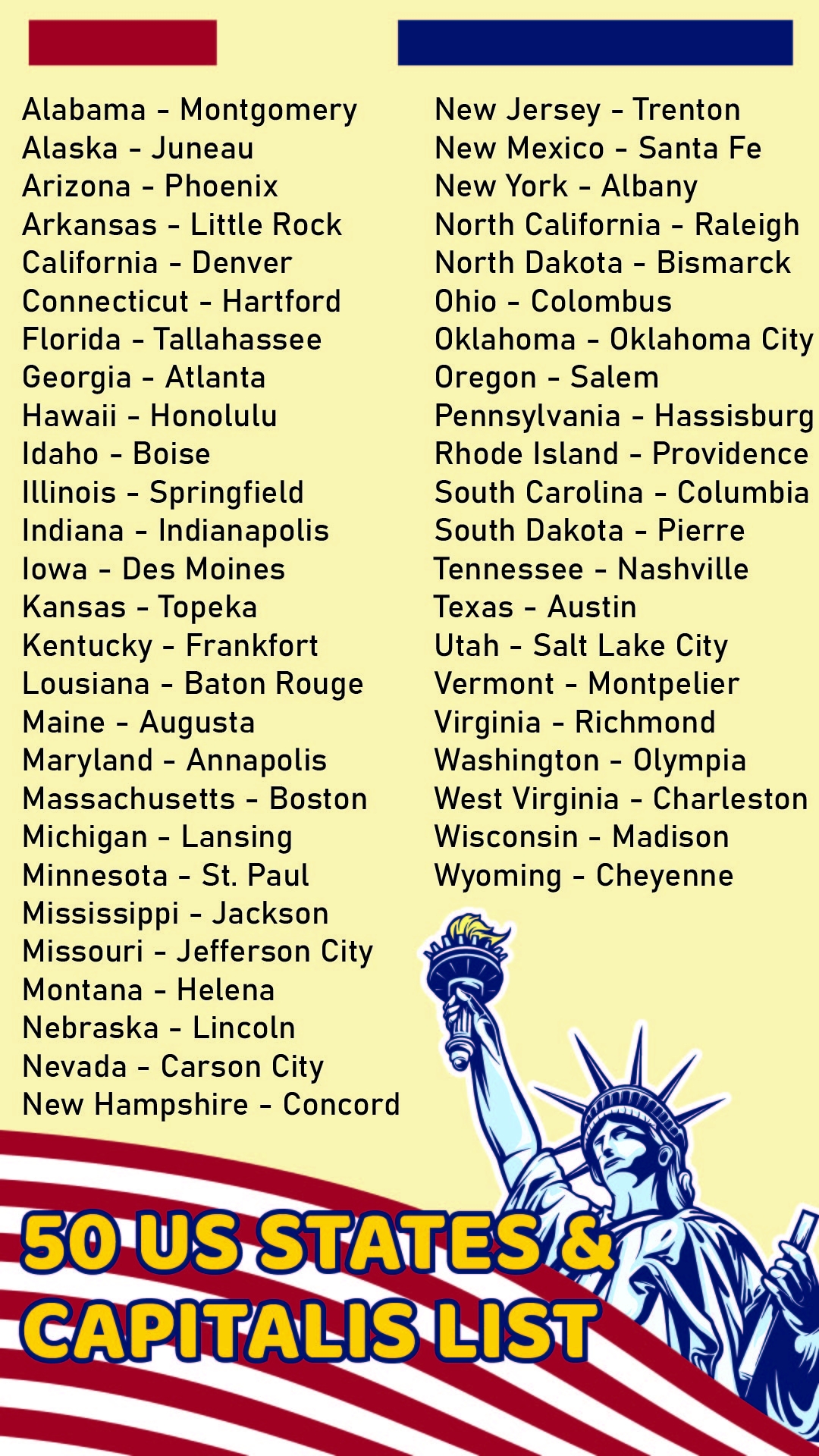 US State Capitals List 11 Free PDF Printables Printablee US State Capitals List 11 Free PDF Printables Printablee