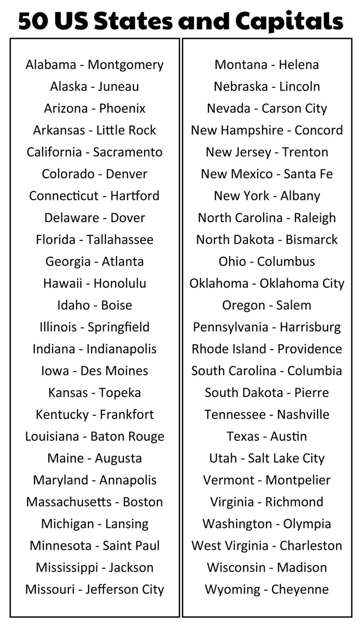 US State Capitals List 11 Free PDF Printables Printablee US State Capitals List 11 Free PDF Printables Printablee