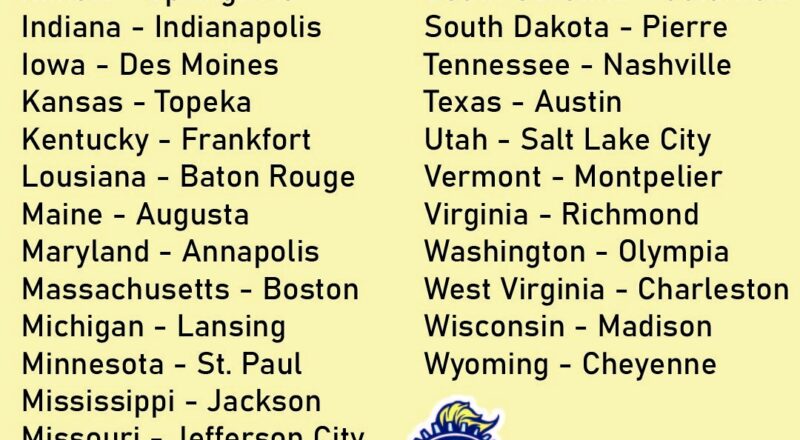 US State Capitals List 11 Free PDF Printables Printablee Worksheets Library