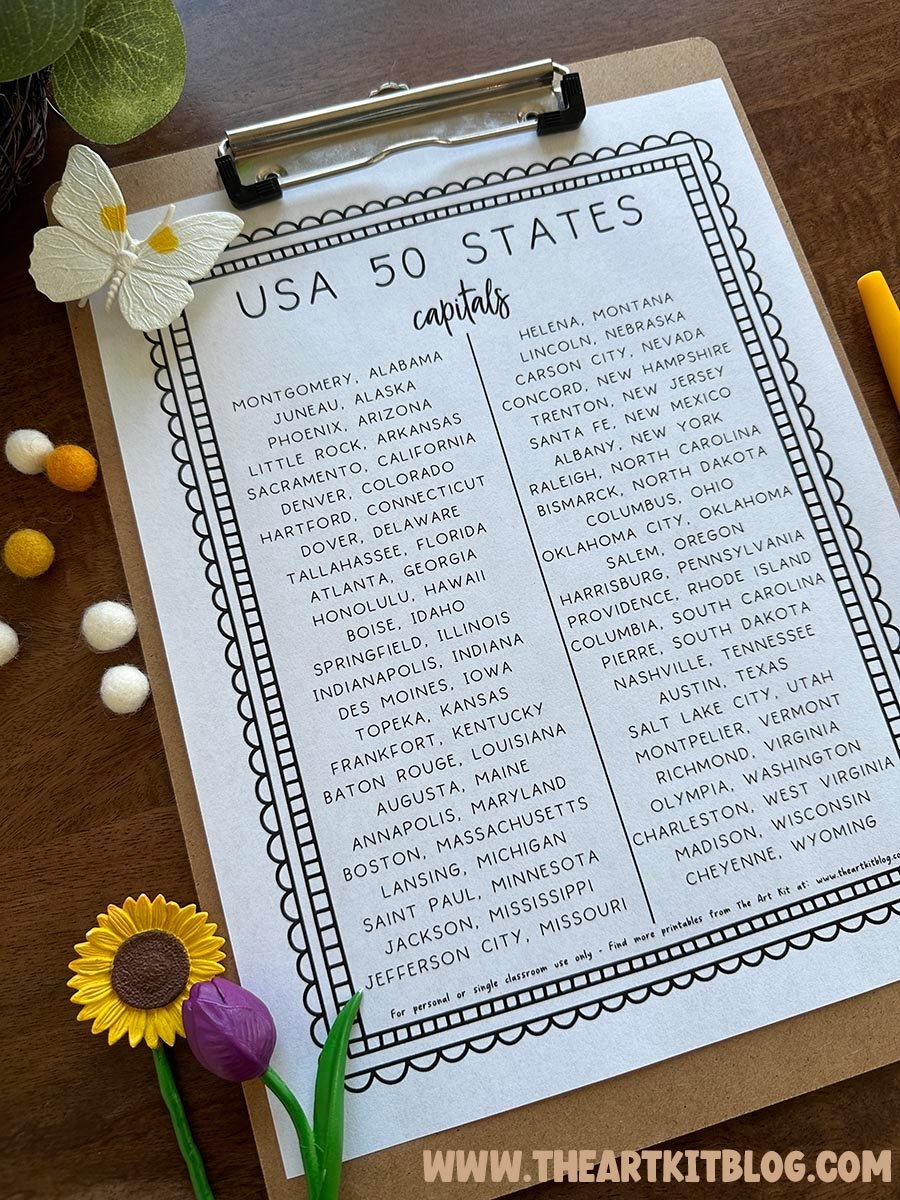 Usa 50 States Capitals Alphabetical Order Printable The Art Kit 4 The Art Kit