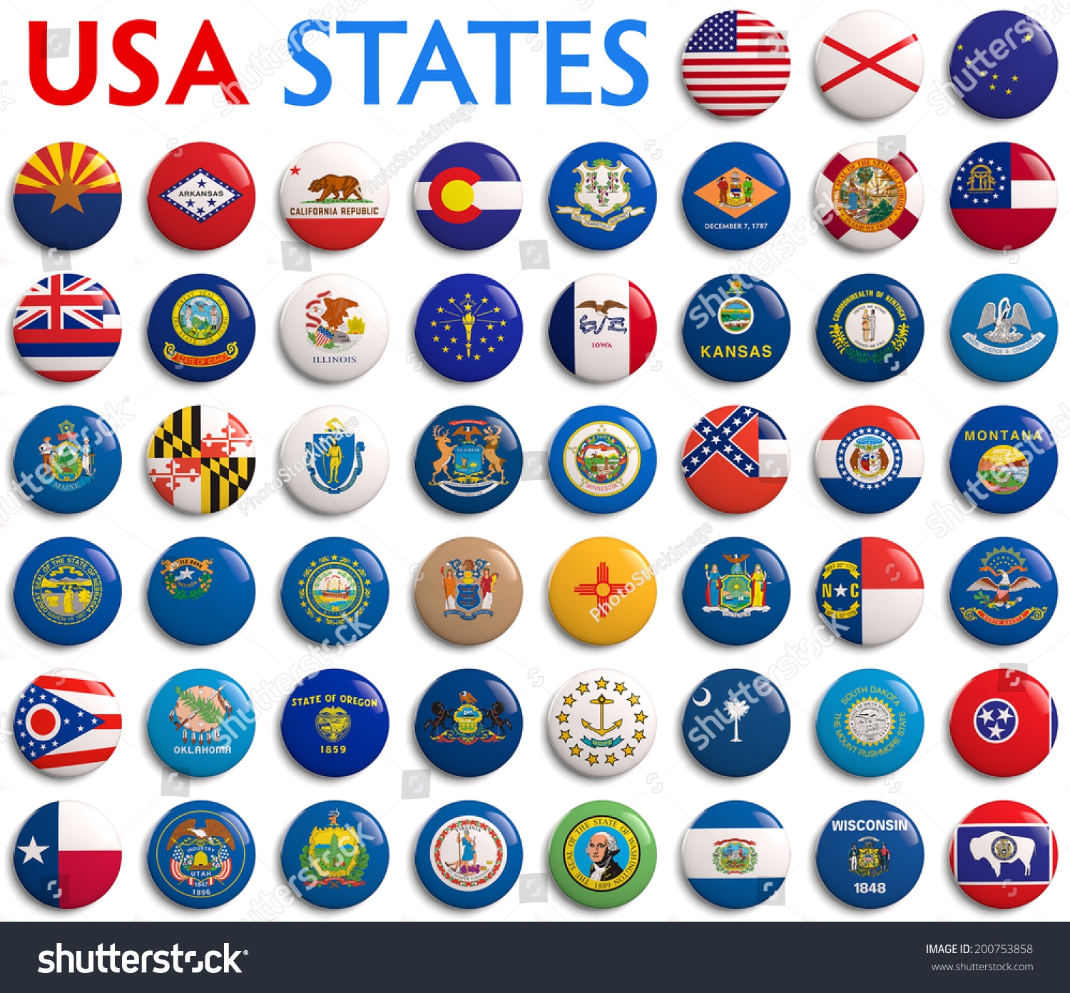 Usa American States All Flags Alphabetical Stock Illustration 200753858 Shutterstock