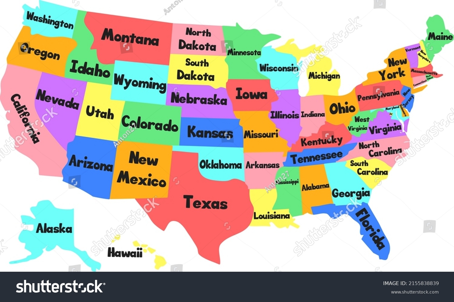 Vector Children Map United States America Stock Vector Royalty Free 2155838839 Shutterstock