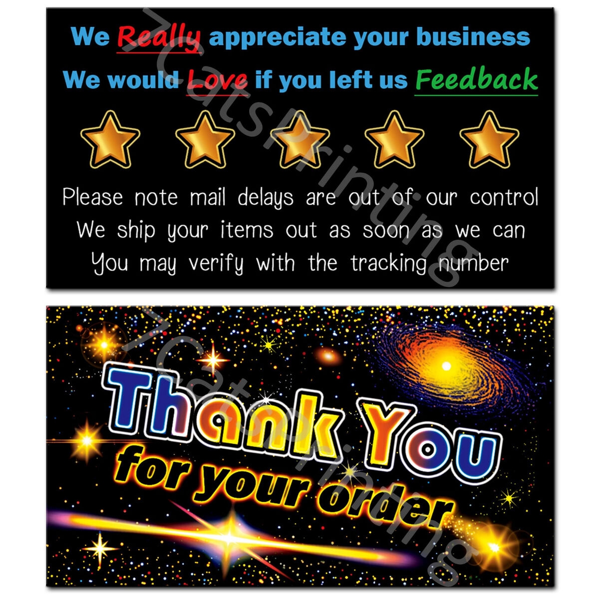100 For EBay Seller Thank You Cards Notes Galaxy Stars Design EBay