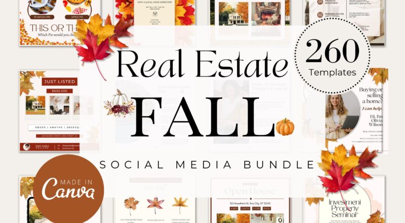 260 Fall Real Estate Templates Fall Social Media Posts Fall Themed Realtor Marketing Autumn Real Estate Branding IG Facebook Posts Etsy