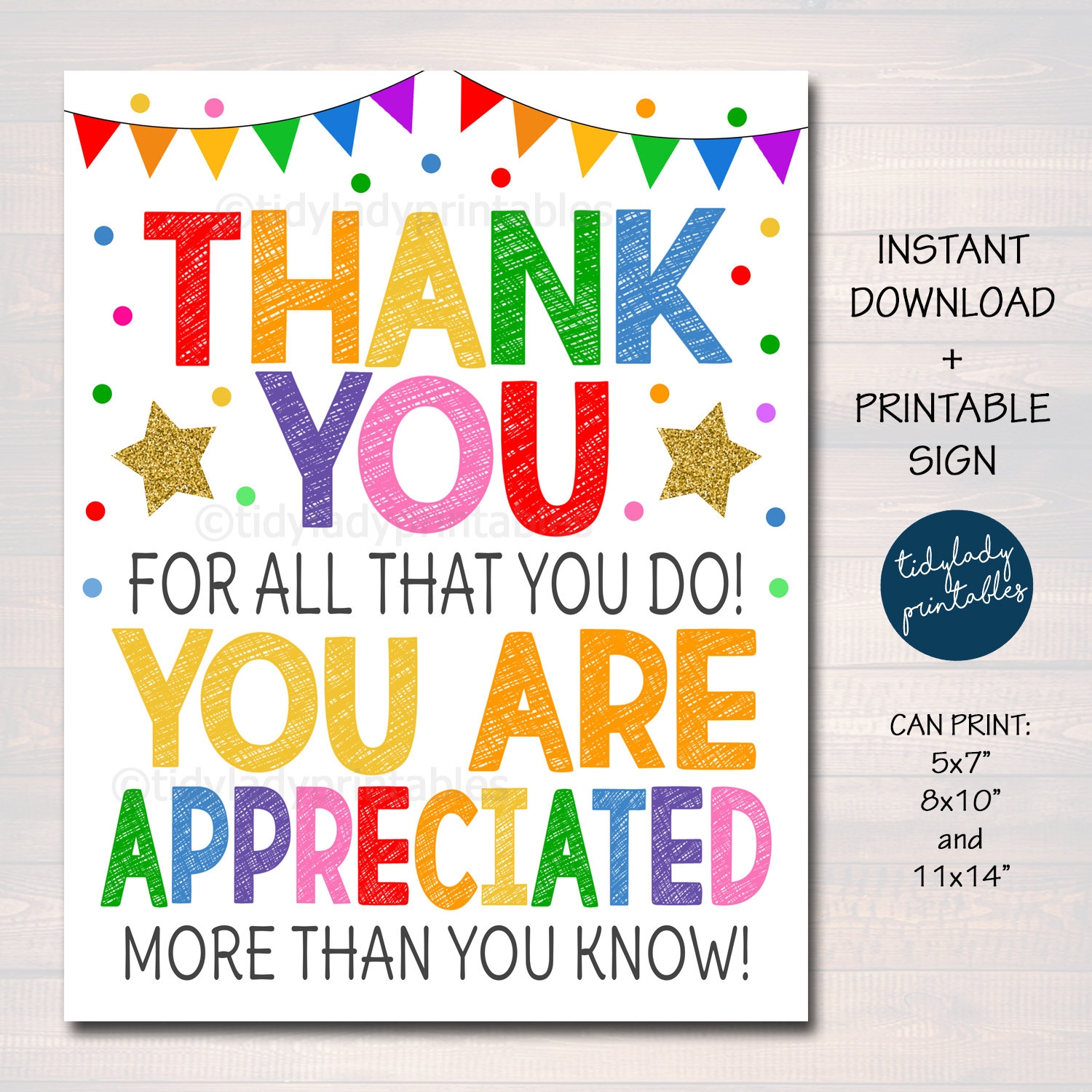 Appreciation Thank You Sign Staff Employee Teacher Nurse printable INSTANT DOWNLOAD Etsy