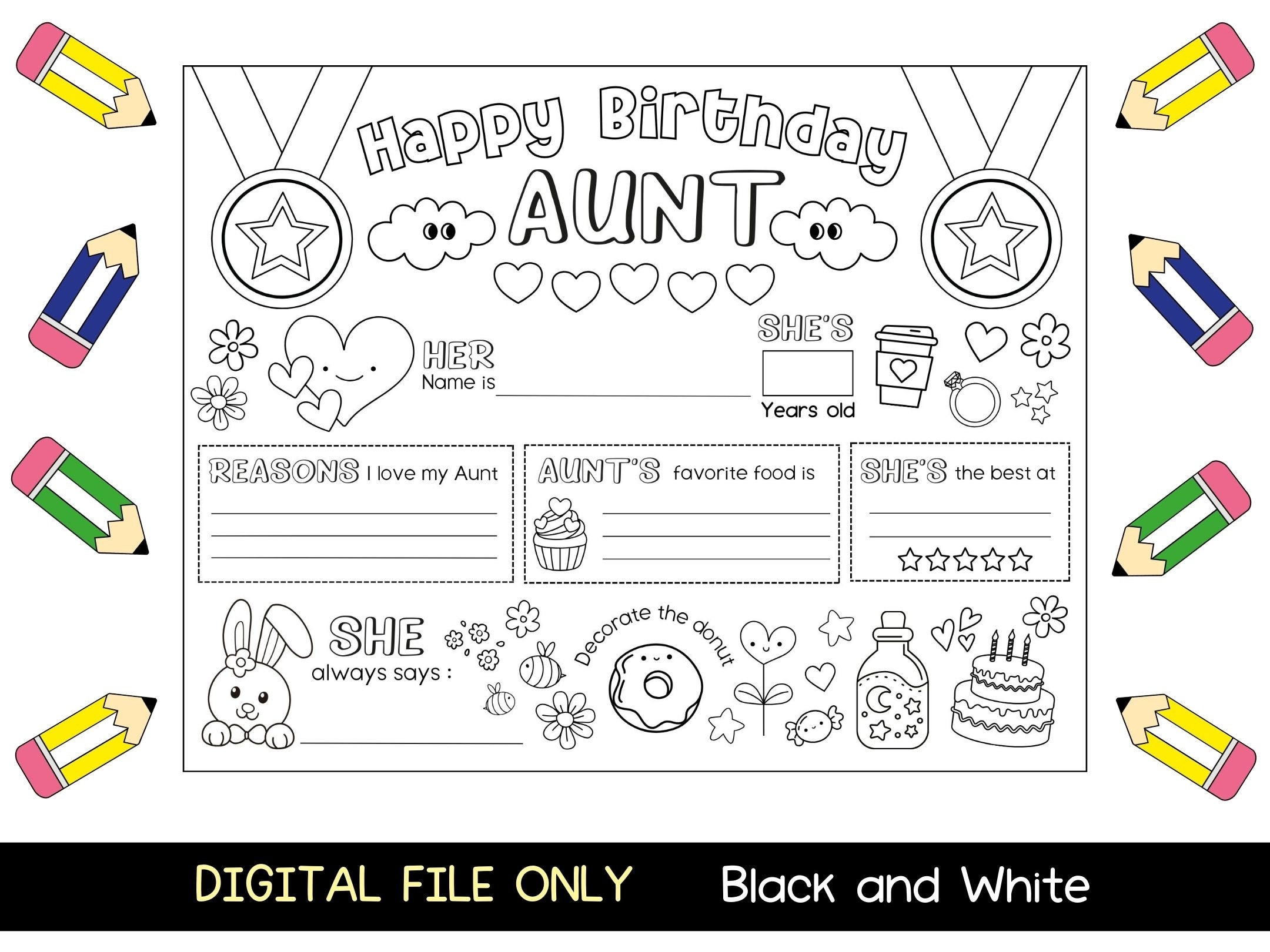 happy birthday coloring pages for aunt