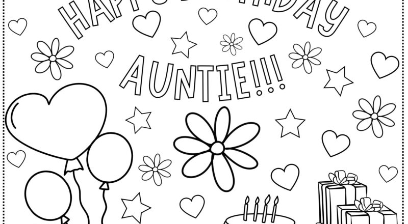 Auntie Birthday Coloring Card Kids Activity Sheet digital Download Etsy