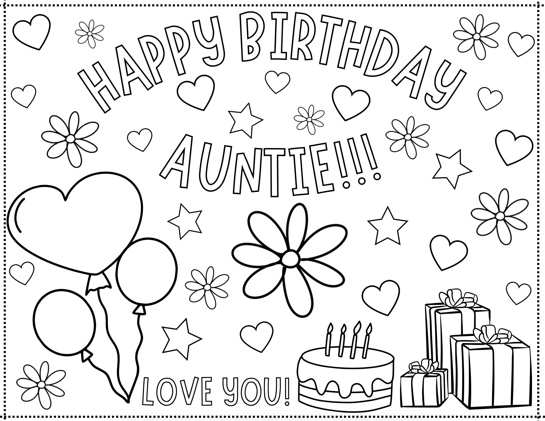 Auntie Birthday Coloring Card Kids Activity Sheet digital Download Etsy
