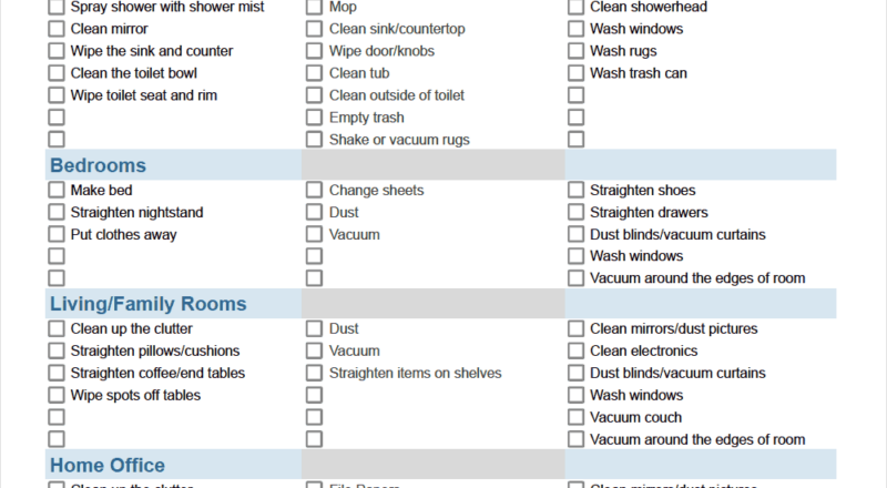 Cleaning Schedule Template Printable House Cleaning Checklist