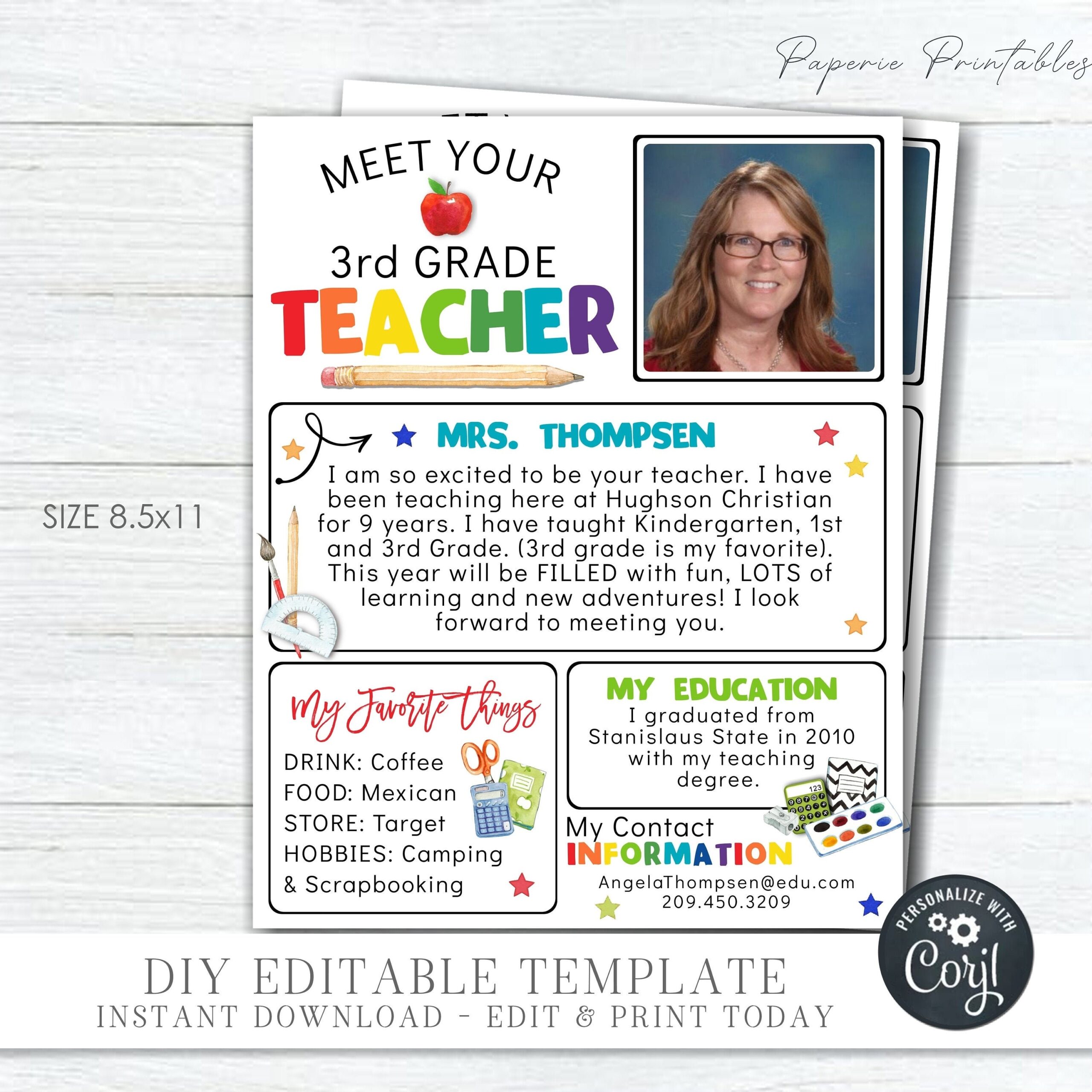 Editable Meet Your Teacher Newsletter Template Back To School Printable 8 5x11 DIY Corjl Etsy
