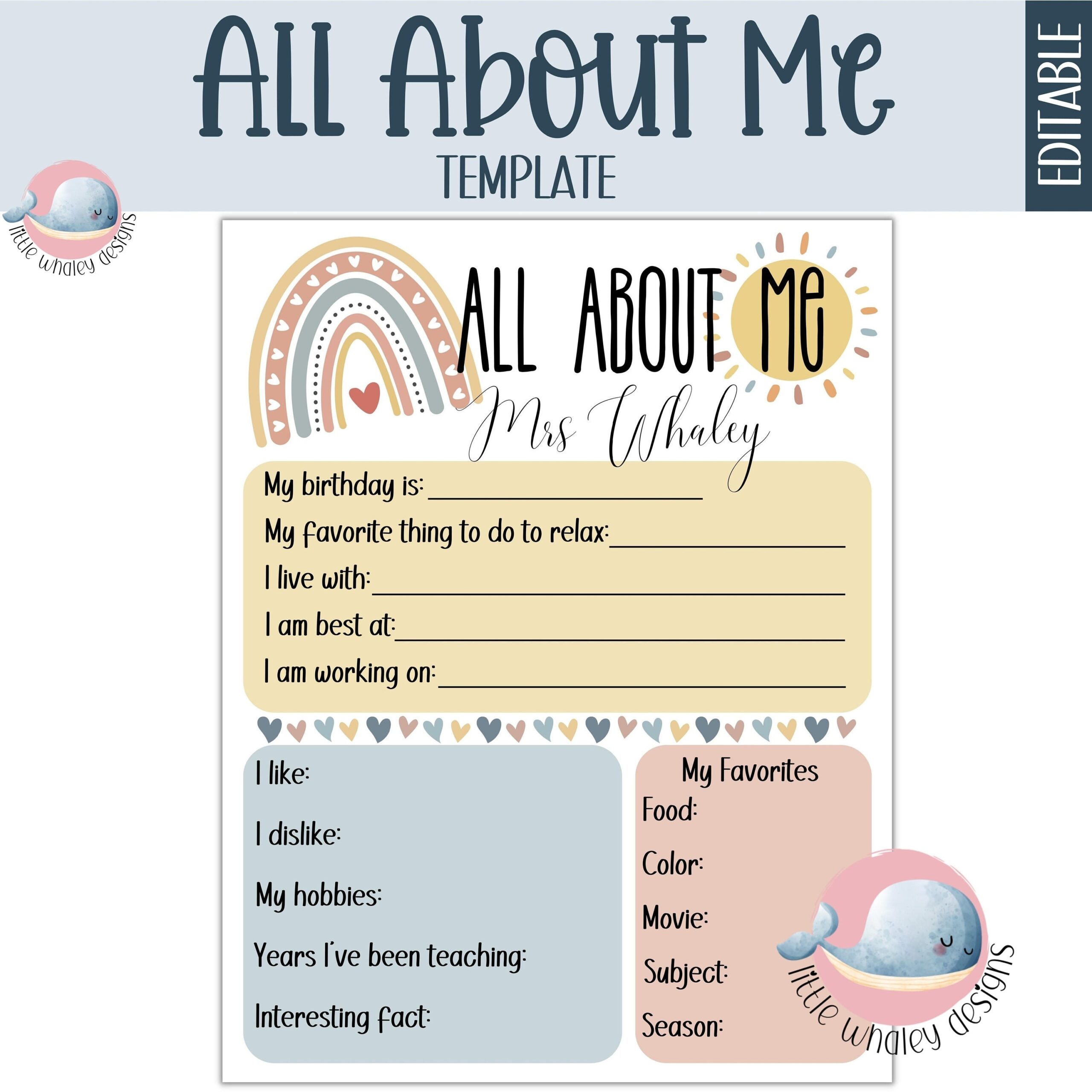 Editable Teacher All About Me Template School Open House digital Download Etsy Editable Teacher All About Me Template School Open House digital Download Etsy