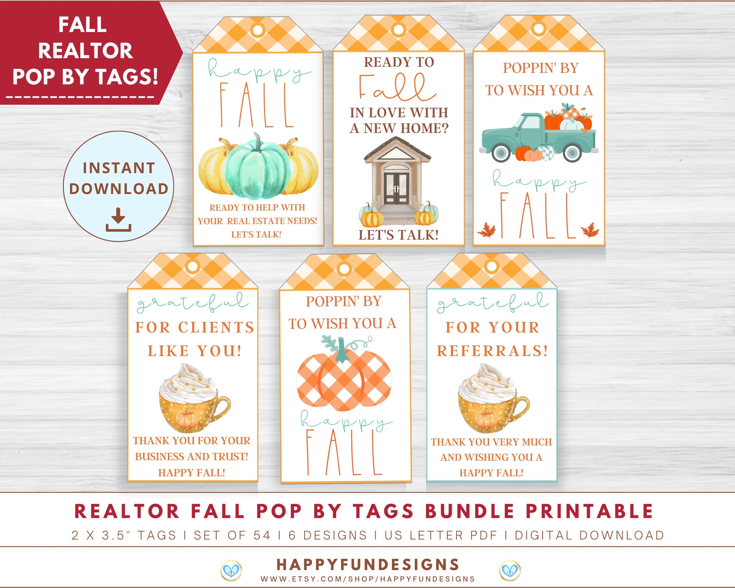 Fall Realtor Pop By Tags Printable Realtor Closing Gift Pop By Gift Referral Tag Fall In Love Tag Pumpkin Tag Realtor Marketing Bundle Etsy