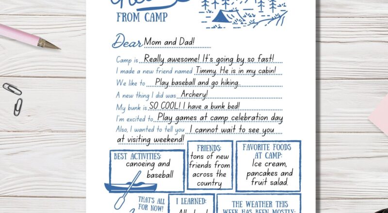 Fill In The Blank Camp Letter Kids Stationery PDF Etsy