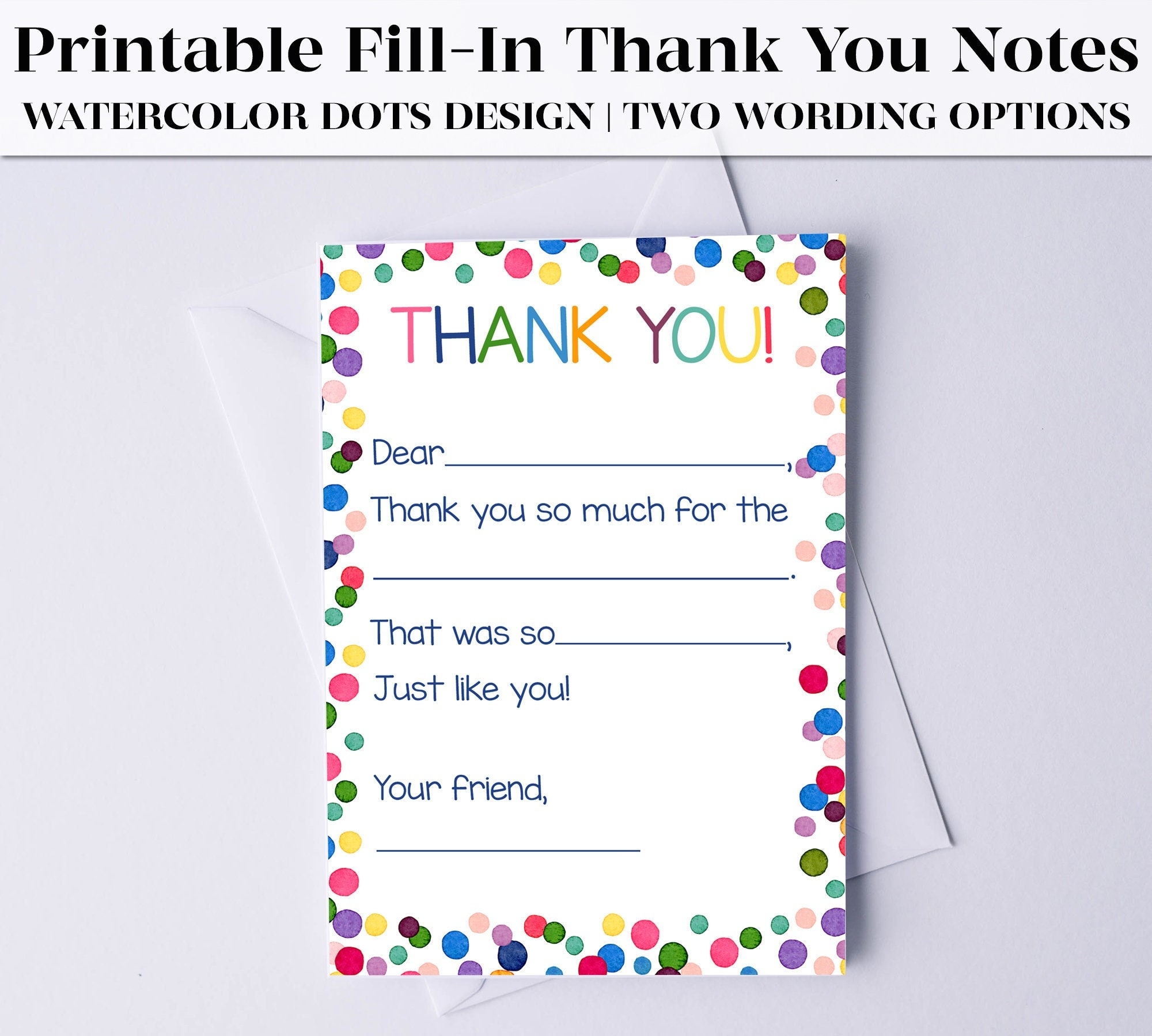 Fill in the blank Thank You Cards Printable For Kids Thank You Notes Kids Thank You Card Instant Download Birthday Thank You Etsy