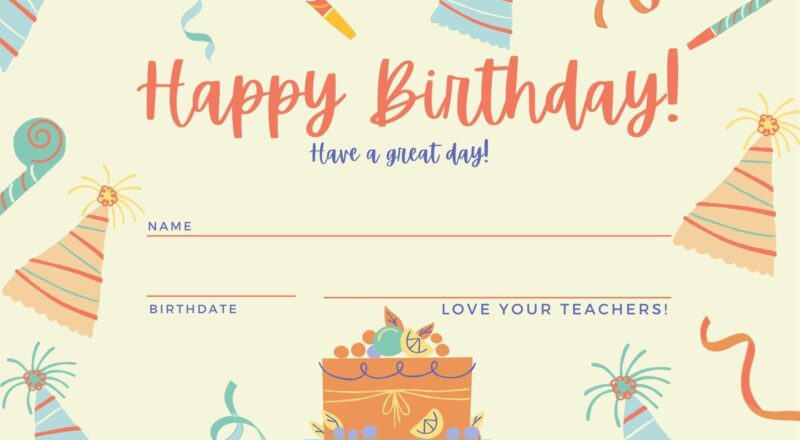 For Student From Teachers HAPPY BIRTHDAY Certificate DIGITAL Download Etsy
