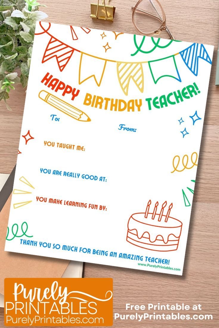 Free Happy Birthday Teacher Printable Page From Student Or Class